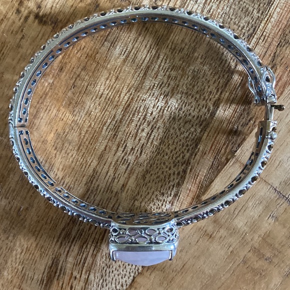 Clyde Duneier Sterling Silver Hinged Bangle Bracelet with  Rose Quartz - Picture 3 of 7